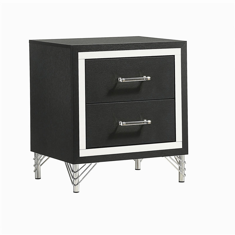 2 Drawers Modern Nightstand Bedside Table, Black