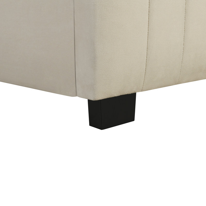 Lit simple tapissier beige avec couchette confort, Beige, Lit simple