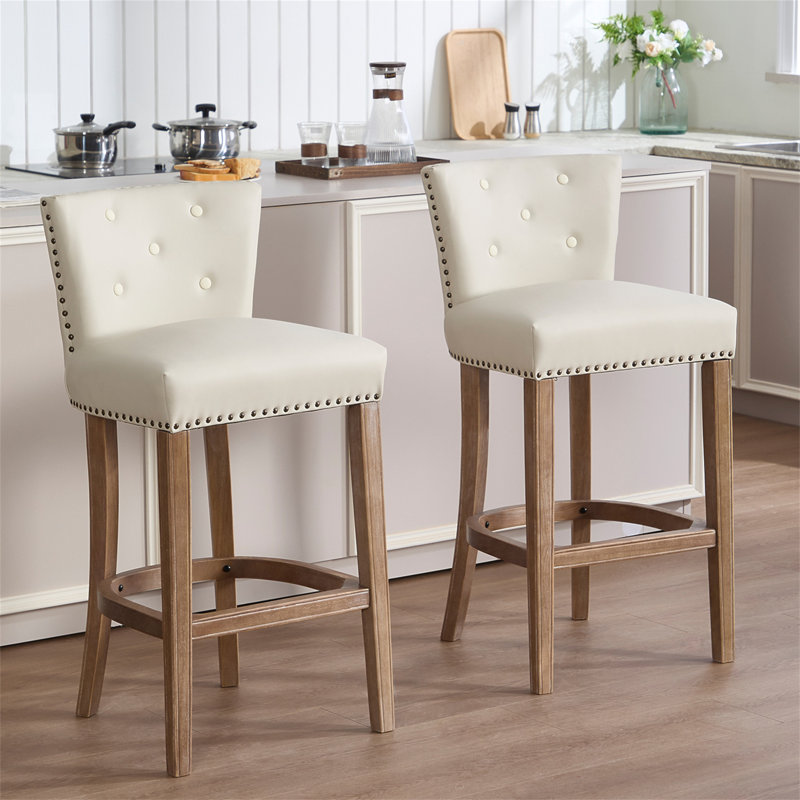 Ensemble de 2 tabourets de bar, hauteur de siège 29,5 po, tabourets de bar en bois en bois (2 pièces), Beige
