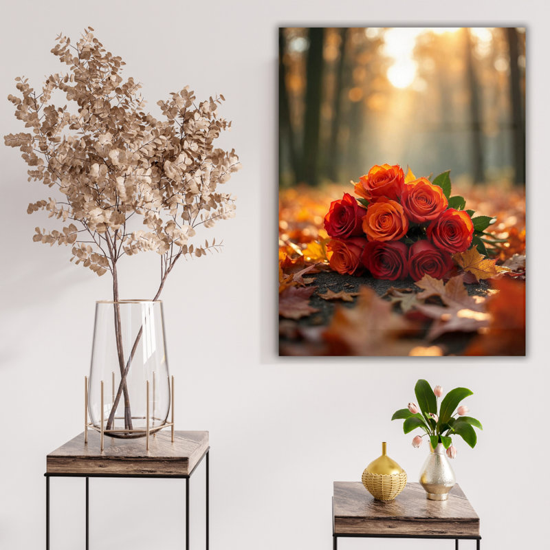 Art mural en verre trempé Orange Roses, H 30 po x l 20 po