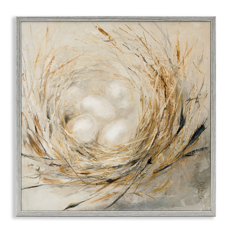Abstrait bébé oiseau, nid d'œuf, animaux de campagne - peinture, H 24 po x l 24 po, Estampe numérique Farmhouse