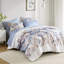 Édredon pour lit simple avec feuilles florales aquarelles bleues, draps doux au toucher pour lit simple, gracieux