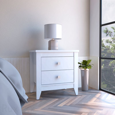 White Nightstand, End Table with Two Shelves & Four Legs