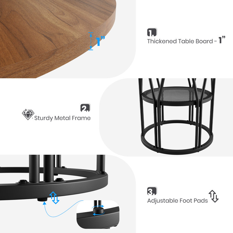 Round Metal Base Dining Table, Brown