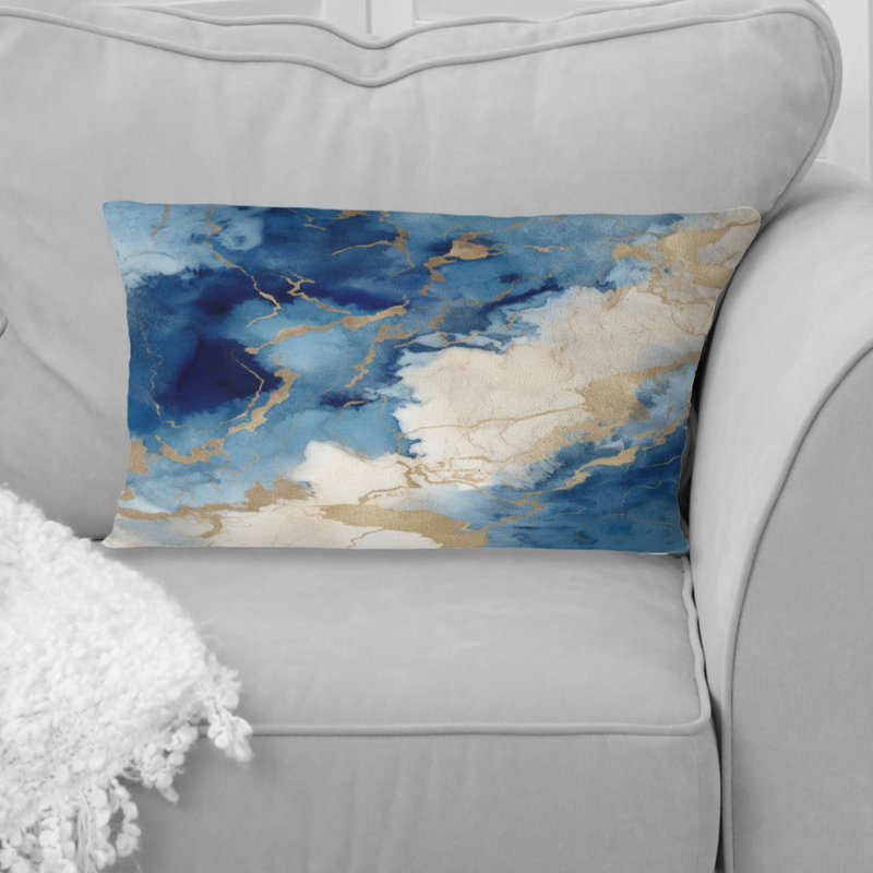 Coussin décoratif bleu et or Marble Clouds X - Fractals