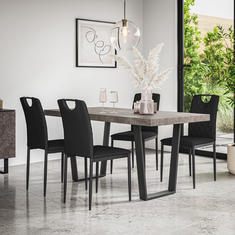 Davius 4 - Person Dining Set, Grey/Black/Black