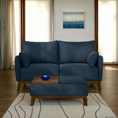 Navy Loveseat With Storage Tray Ottoman