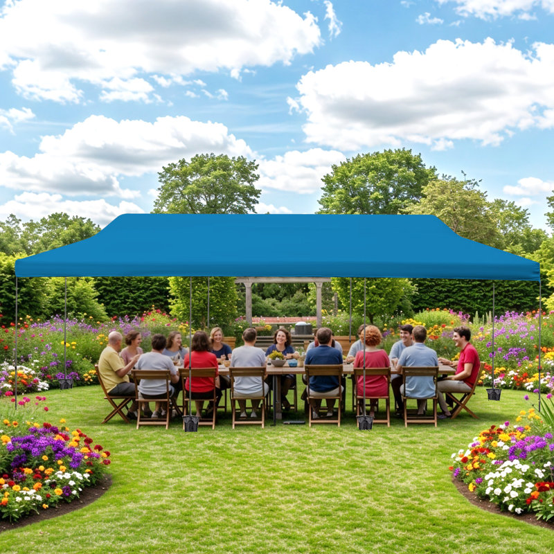 30x10 FT Heavy-Duty Steel Pop-Up Canopy, Waterproof UV-Protective Outdoor Canopy Tent for Patio/Part, Blue