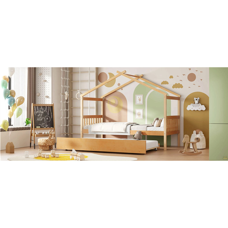 Lit simple en bois avec lit gigogne simple