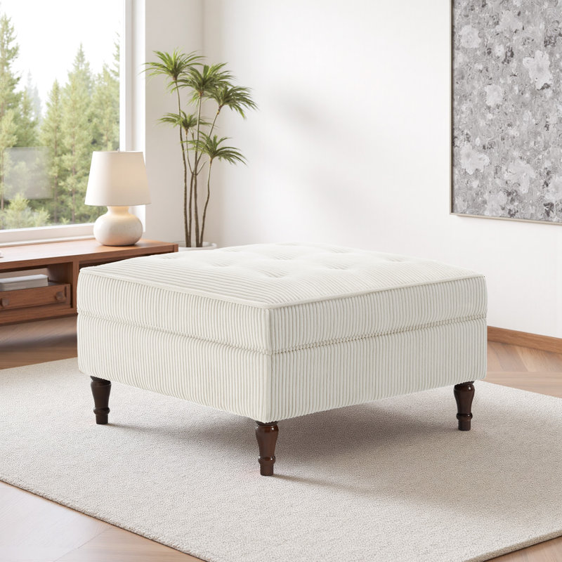 31.98cm Wide Tufted Rectangle Solid Colour Ottoman with Storage, Beige