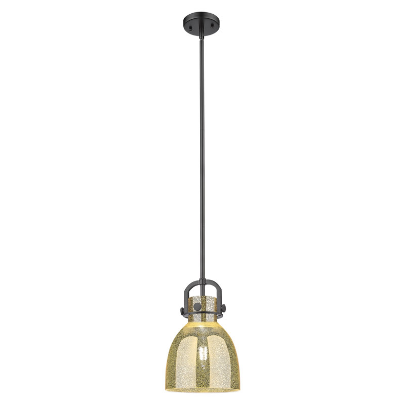 Wimbush 1 Light 18" Stem Hung Pendant, 11.75" H x 8" W x 8" D, Mercury, Matte Black