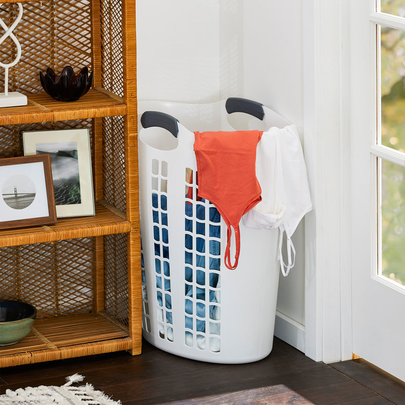 White Plastic Ventilated Upright Laundry Hamper with Handles