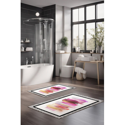 Eakly Luxury Bathmat Set (2 Pieces), 100% Polyester, 16.0 x 23.6 inches & 23.6 x 39.4 inches | Non-Slip Antibacterial Design, 0.3 in Pile Height | Machine Washable, Durable & Easy to Clean | Ideal for Bathroom Décor