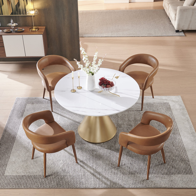 Modern Faux Leather Dining Arm Chairs, Upholstered Kitchen Chairs with Metal Frame, Easy Clean PU Leather, Orange