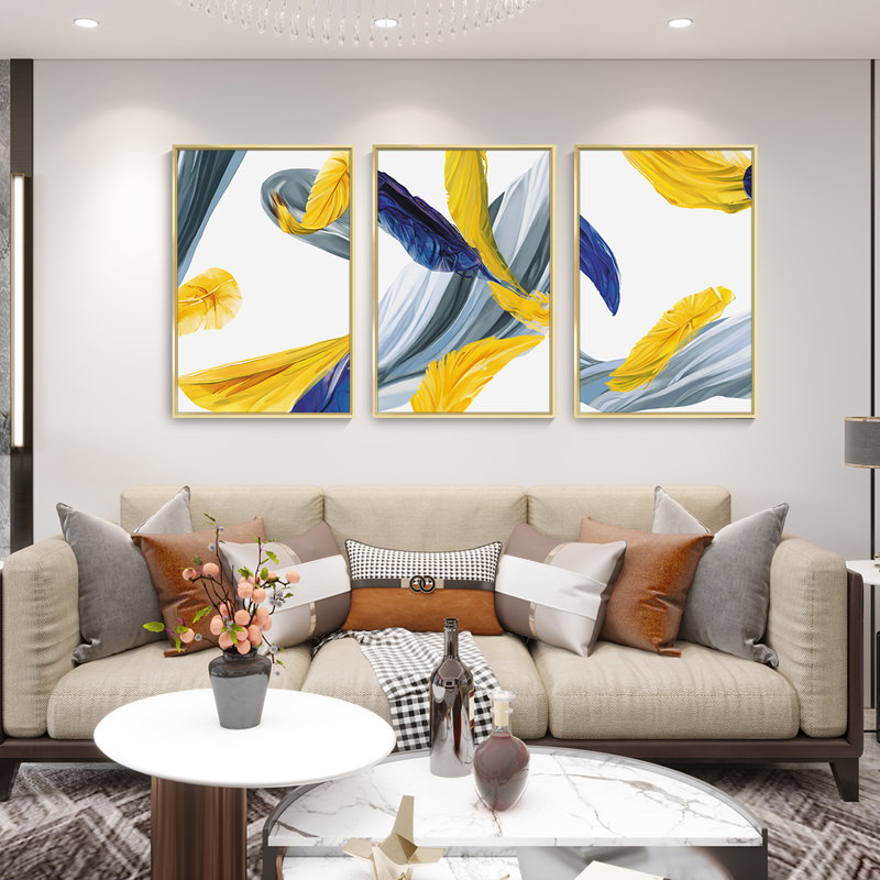 "Abstract Lines", art mural encadré en aluminium, H 16,3 po x l 36,3 po x P 1,65 po, Cadre doré