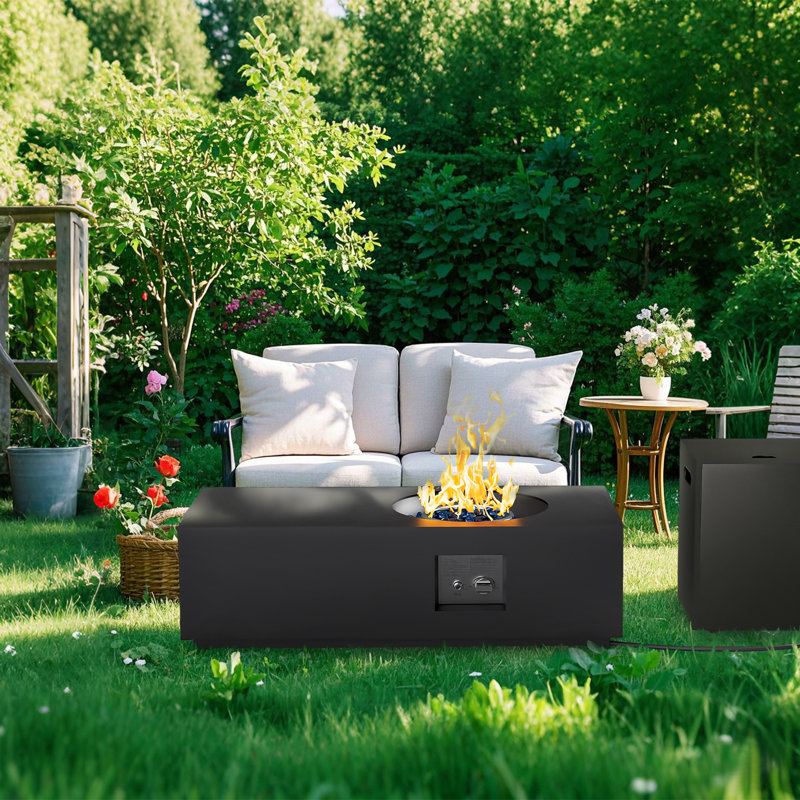 48-Inch Rectangular Propane Fire Pit Table, 50,000 BTU Outdoor Fireplace Table, Auto Ignition, Black