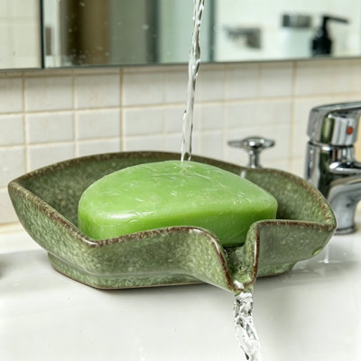 Ceramic Waterfall Soap Dish With Efficient Self Draining System, Multipurpose Soap Saver Tray For Shower Stall, Bathroom, Kitchen Sink Countertop