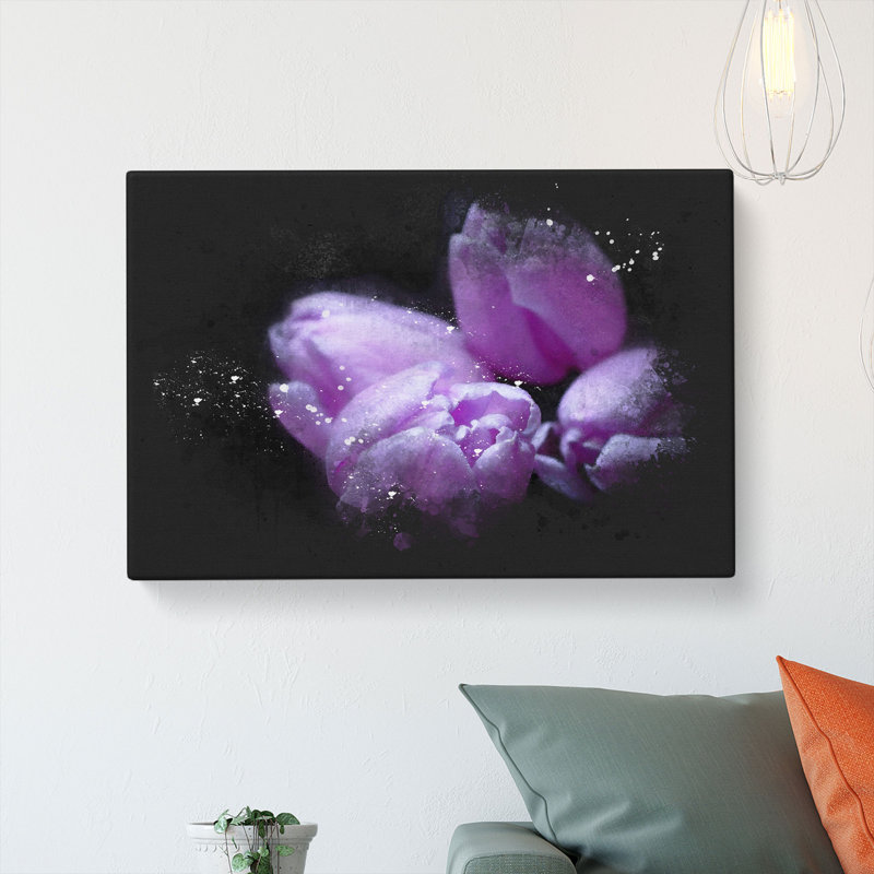 Four Purple Tulips - Wrapped Canvas Print, 50cm H x 76cm W x 3cm D