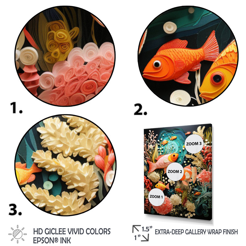 Créatures côtières, animaux, poissons, H 32 po x l 16 po x P 1 po, Cadre flottant noir