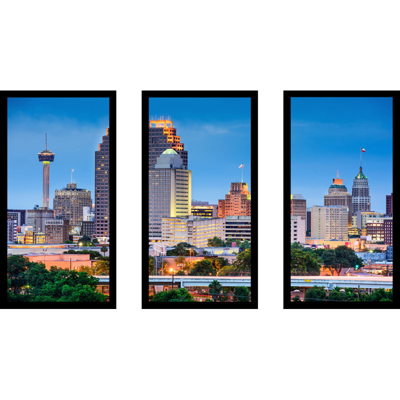 San Antonio, Texas, États-Unis, ensemble de 3 reproductions de photos sur acrylique, H 33,5 po x l 52,5 po x P 1 po
