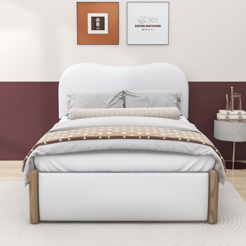 Labath Upholstered Platform Bed, White, Full/Double