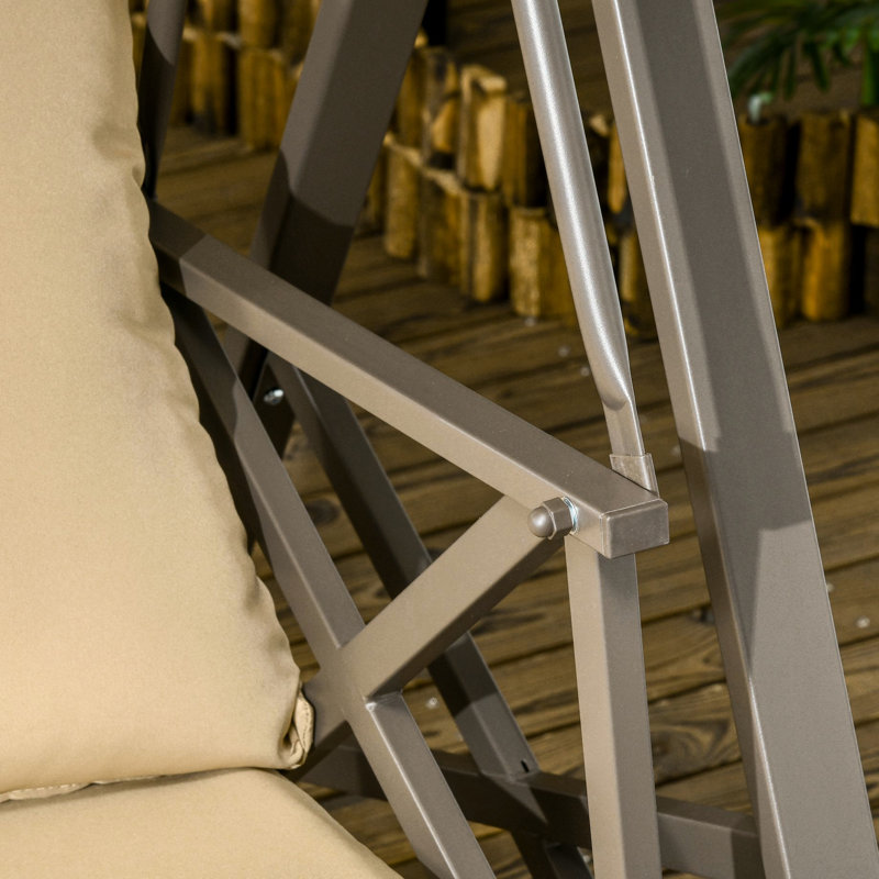3 Backyard Swing With Canopy And Supportive Porch Cushion & Adjustable Canopy, Khaki - Ideal For Backyard, Porch, Poolside 74.13"l X 46.36"w