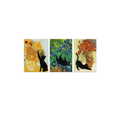 Art mural en toile sans cadre 3 pièces fleurs de jardin 16 po x 24 po