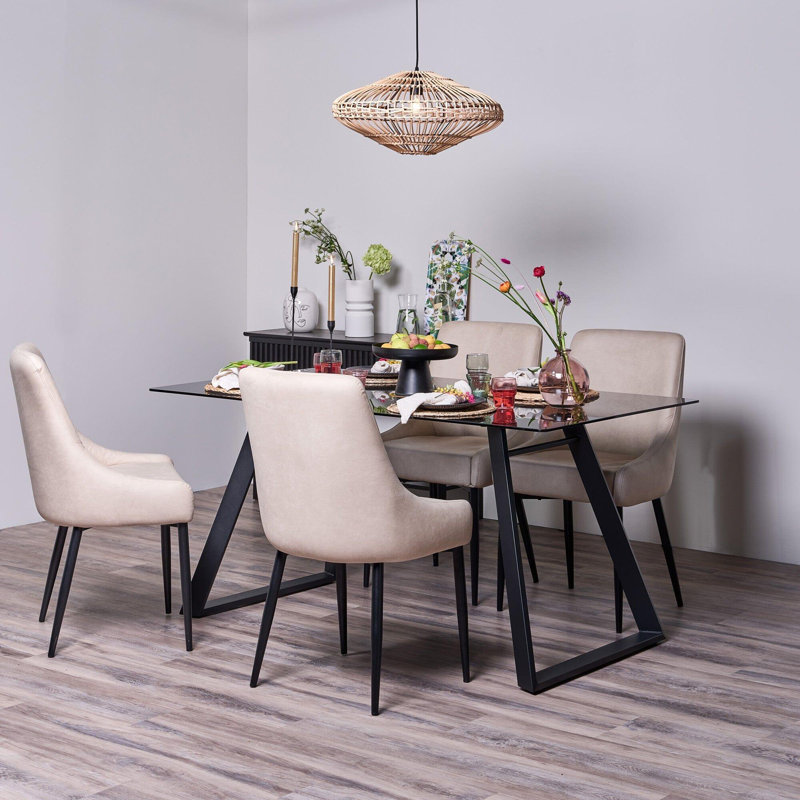 Kymisha Glass Top Metal Base Dining Table, Clear