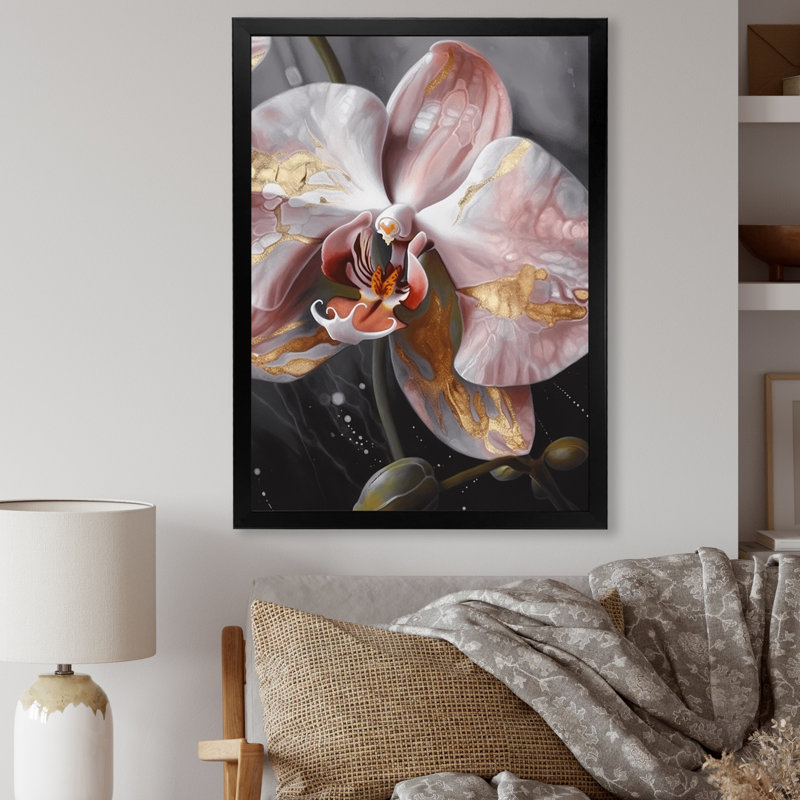 Orchidées roses exquises - imprimé, H 20 po x l 12 po x P 1 po, Cadre photo noir