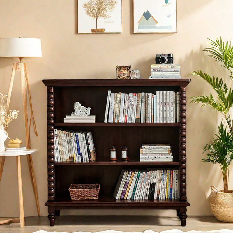 Bibliothèques rétro en bois massif noyer, (3 tablettes) H 41,7 po x l 41,7 po x P 15,7 po
