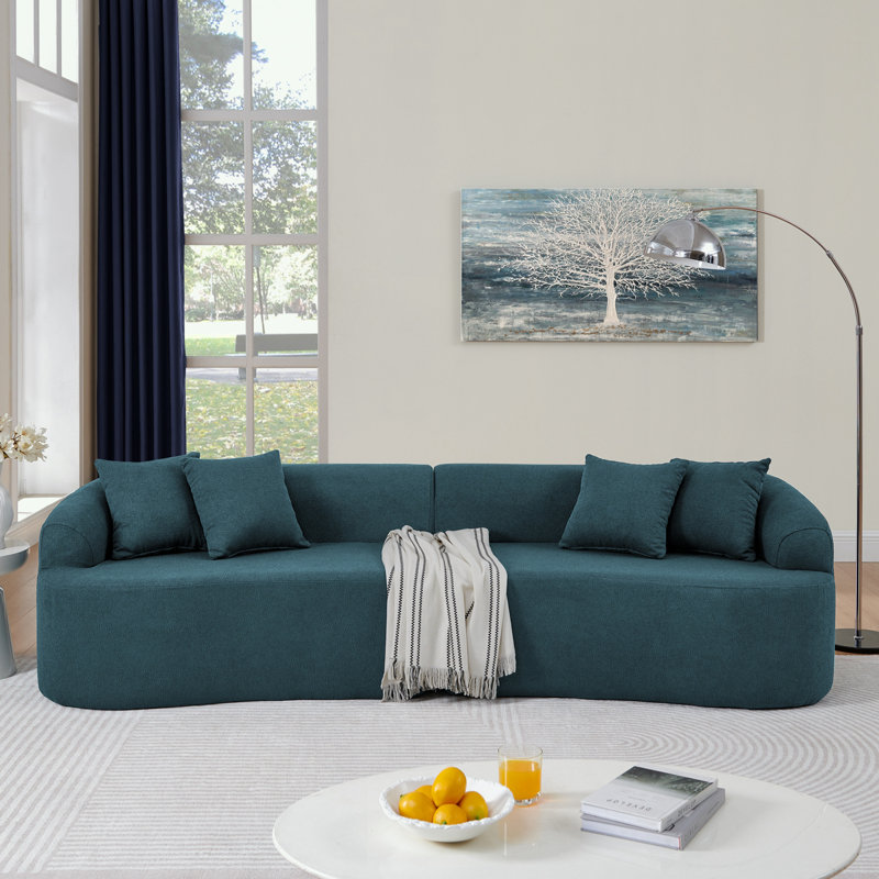 Canapé modulaire modulaire avec 4 coussins et design incurvé, Mélange de polyester bleu