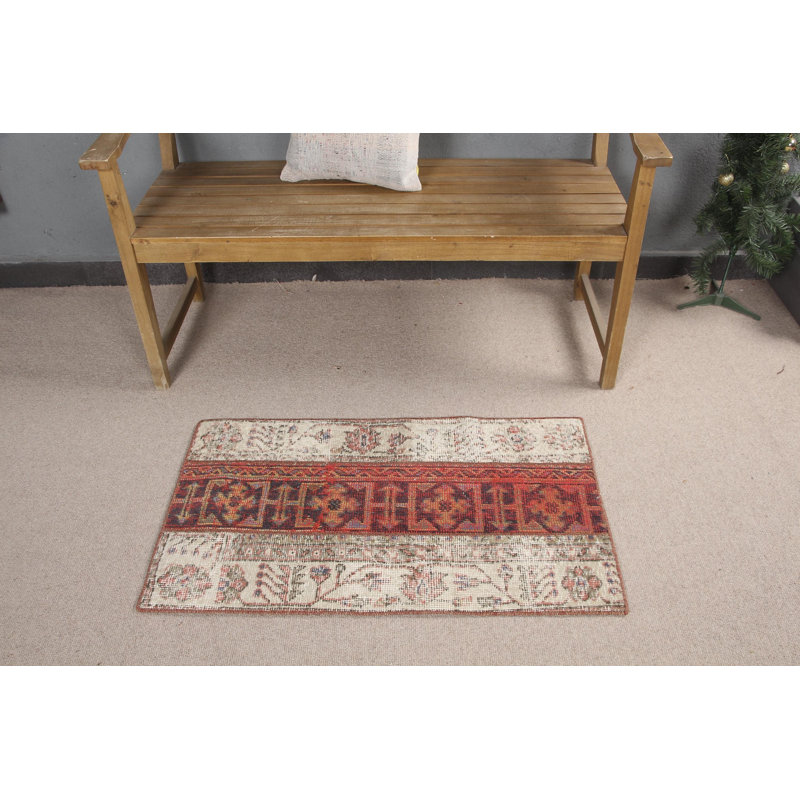 Vintage Turkish Rug In Oushak Style Acts As A Colorful Door Mat And Beige Area Rug For Home