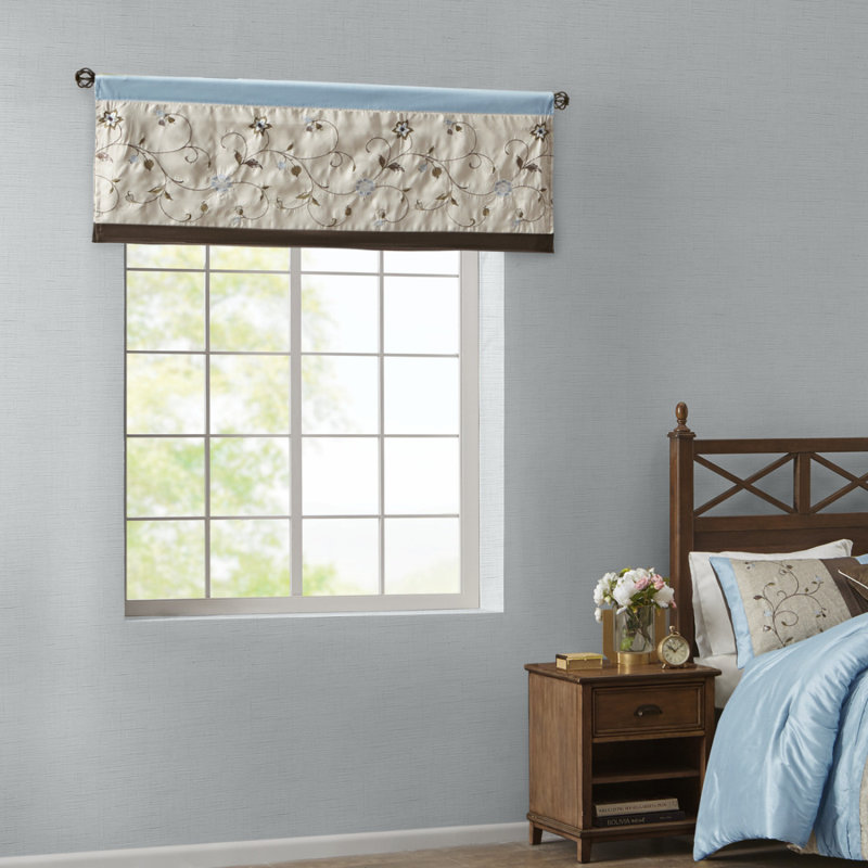 Embroidered Window Valance Blue 50X18", Blue