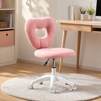 30.8‑34.8" Height Armless Heart‑Shaped Back Swivel Chair, Cute Desk Chair, 360° Swivel Multi‑Use Vanity Seat