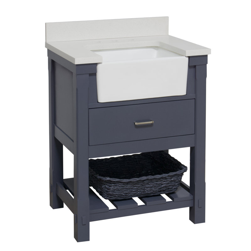 Hitton 30'' Single Bathroom Vanity with Top, Marine Gray, Quartz