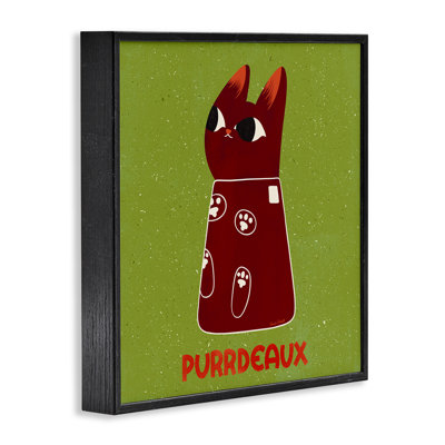 Purrdeaux Feline Wine Framed Giclee, design by Carrie Cantwell