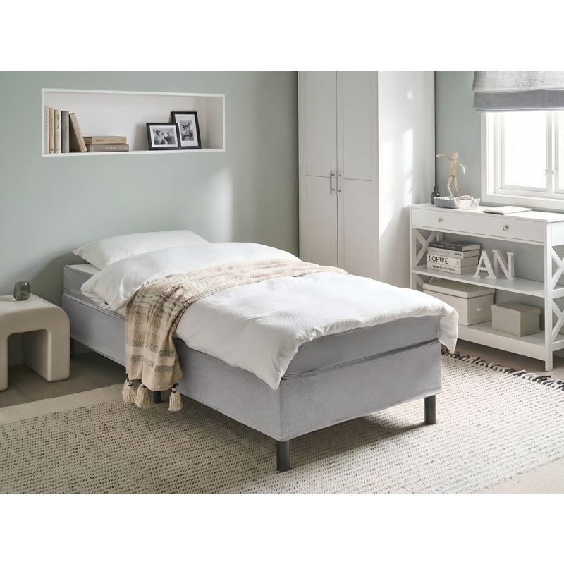 Upholstered Fabric Bed with Mattress, European Single (90 x 200 cm), Gray
