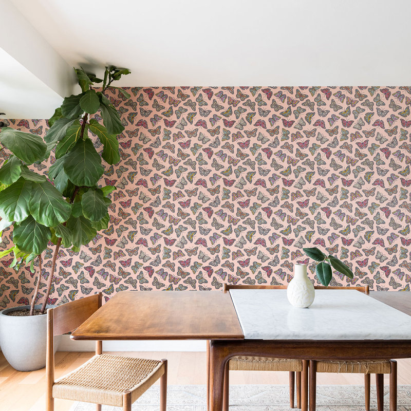 Avenie Countryside Butterflies Pink Peel And Stick Wallpaper Panel
