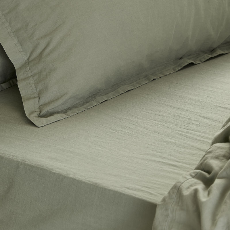 Hebden Washed Cotton Fitted Sheet, Single (3'), Green