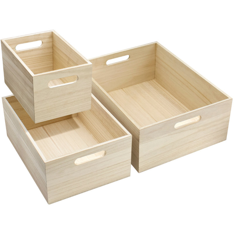 Sorbus 3 Pack Unfinished Wood Crates, Organizer Bins, Wooden Box, Cabinet Containers