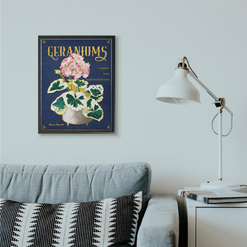 « geraniums blue gold fleur word » par karen dreyfus-impression sur image, H 30 po x l 24 po x P 1,5 po