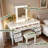 Vanity Desk With Mirror And Lights, 7 Drawers And Cushioned Stool-36993279