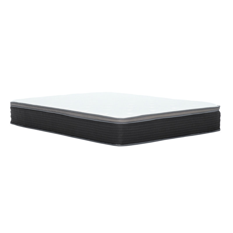 12 po Matelas à ressorts ensachés simple, mousse viscoélastique imprégnée de gel avec plateau euro, système de ressorts blanc / gris assurant un soutien ciblé, lit simple US, mousse, ressorts, transfert de mouvement, barrière en rayonne