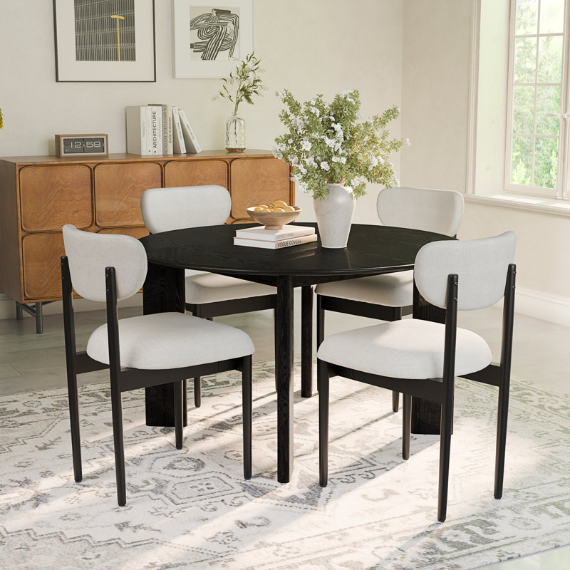Table de salle à manger ronde en bois avec 4 pieds, Noir, Blanc/Noir, H 30 po x l 42 po x P 42 po