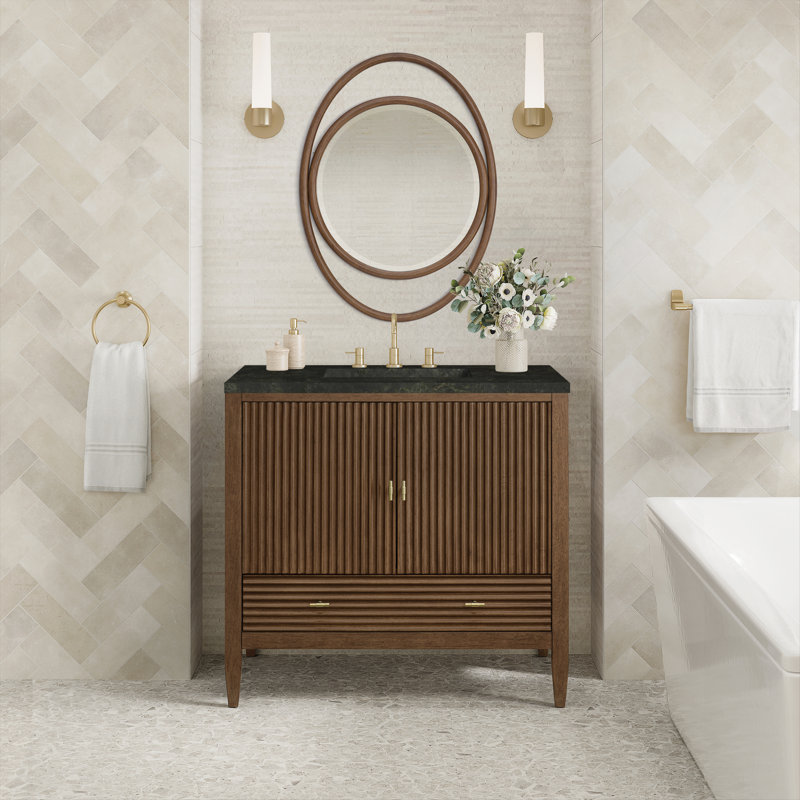 Myrrin 36'' W Single Vanity, Mid-Century Walnut, Phantome Eclos, 8" Widespread