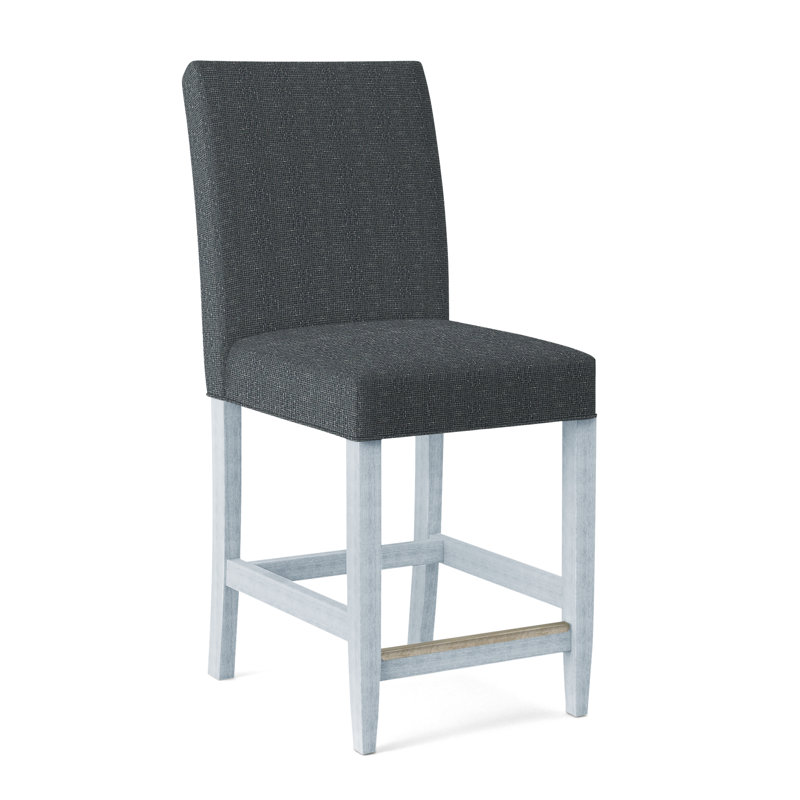Manhattan Upholstered Stool with Solid Wood Frame, Green and Blue Stripe; 0252-54, Sea Glass Finish