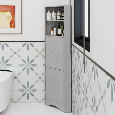 Tall Bathroom Corner Cabinet, Freestanding Storage Cabinet With Doors And Adjustable Shelves, MDF Board, Gray