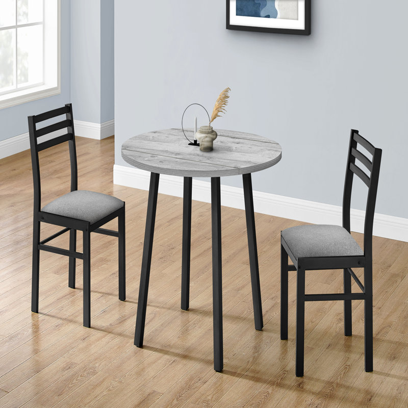 Ensemble de table de salle à manger, ensemble 3 pièces, petit, abattant 35 po, Noir, Noir/gris, Gris