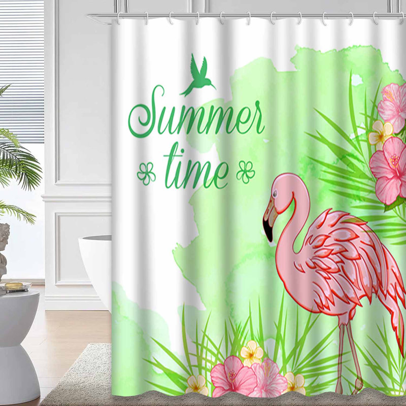 Rideau de douche à 12 crochets Flamingo Palm, L 72 po x l 84 po