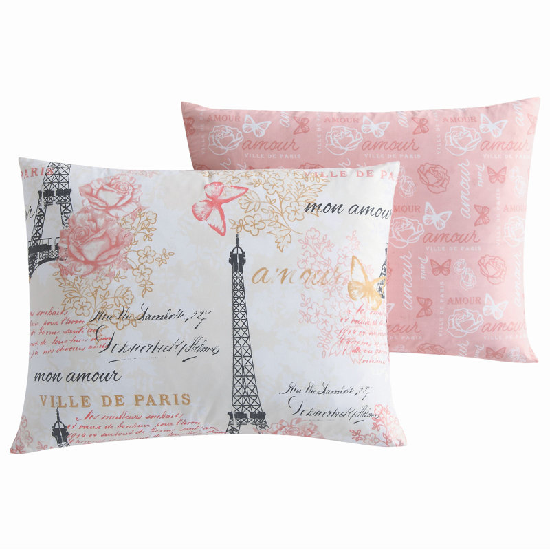 Amour French Polyester Toile Comforter, Pink, King Comforter + 7 Additional Pieces